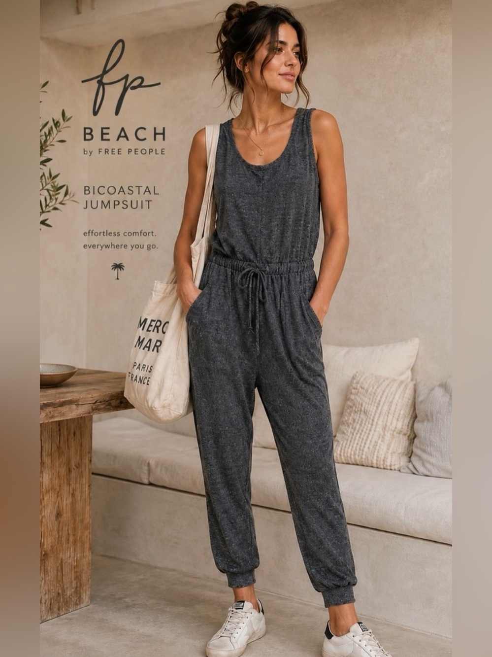 Free People FP Beach Bicoastal Jumpsuit | heathered charcoal | Size S | Like New